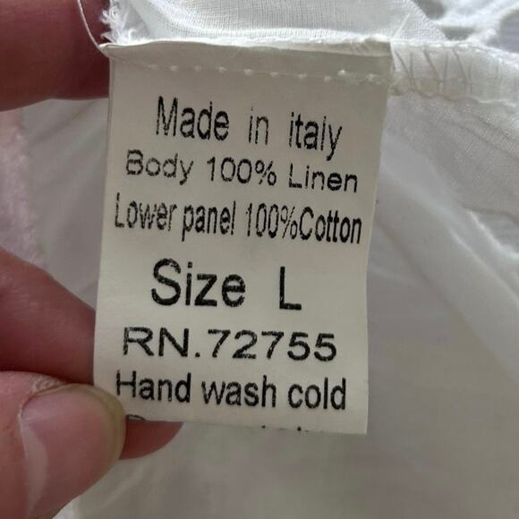 Made in Italy Linen White Sleeveless Tunic Top Size Large Eyelet Boho Peasant - Picture 7 of 8